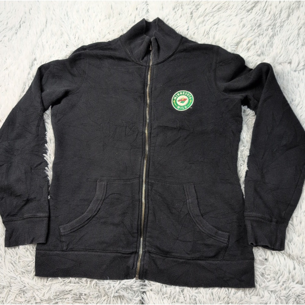 Minnesota Wild Sweatshirt Womens M Black NHL Hockey Logo Pockets Zip Up Athletic